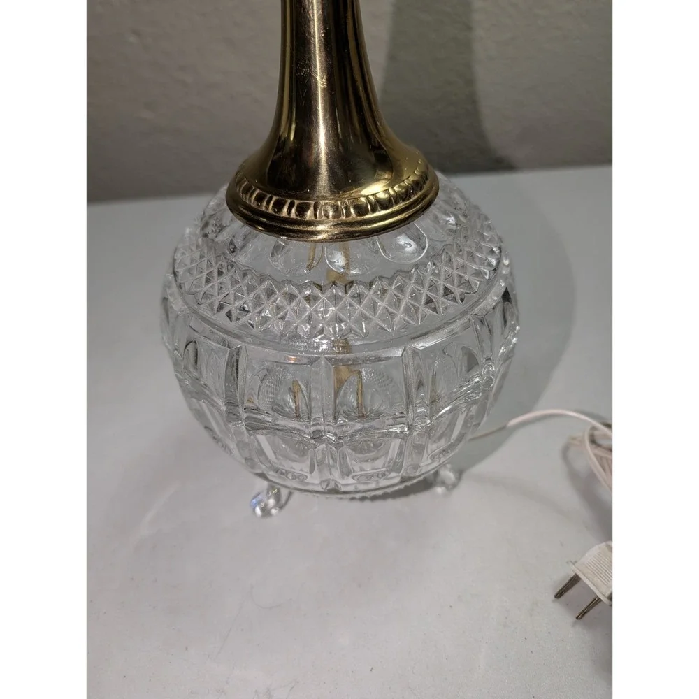 Vintage Crystal Footed Lamp Boudoir Waterford Style MCM Regency‎